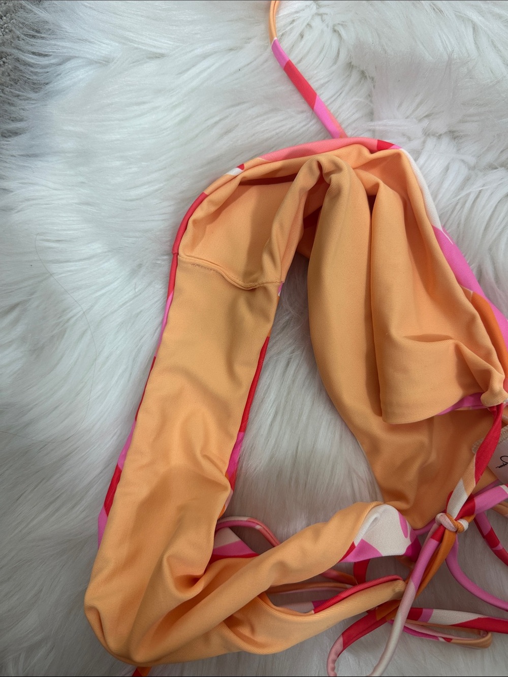 Jessica Simpson Triangle Bikini Set with Sheer Sarong - Pink, Orange, Cream M - Picture 4 of 8